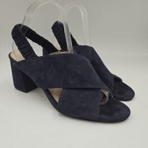 Cole Haan Womens Anastasia Sandal Size 10.5 Blue Navy Suede Block Heel Slingback